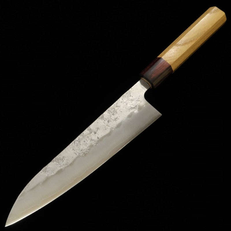 Gyuto MIURA, Ginsan Steel, Nashiji, Keyaki Octagonal Handle (180mm) 