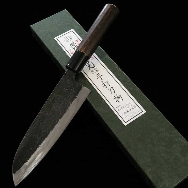 Gyuto MIWA Aogami no.1 acabado negro, mango de madera de castaño quemada (165mm)