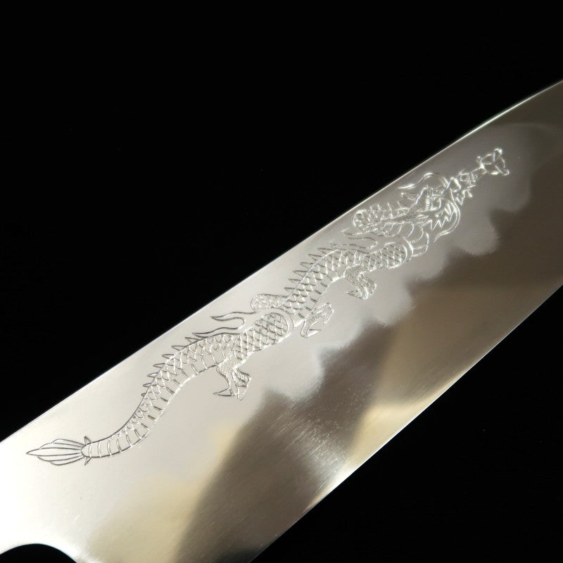 水野鍛練所 MIZUNO 源昭忠 青紙一号 本焼DX 牛刀 鏡面 龍刻印入り 黒檀銀巻柄 (240mm)