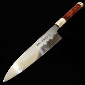 Gyuto MIZUNO Aogami no.1 forjado a mano DX, acabado espejo con grabado de dragón,  mango octogonal de madera de bubinga (240 mm)