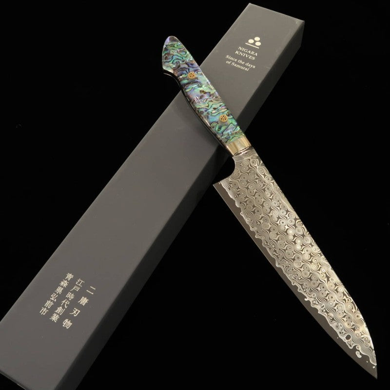 Gyuto NIGARA SG2 Polished Hammered Markings with Mother of Pearl Handle (240mm) 