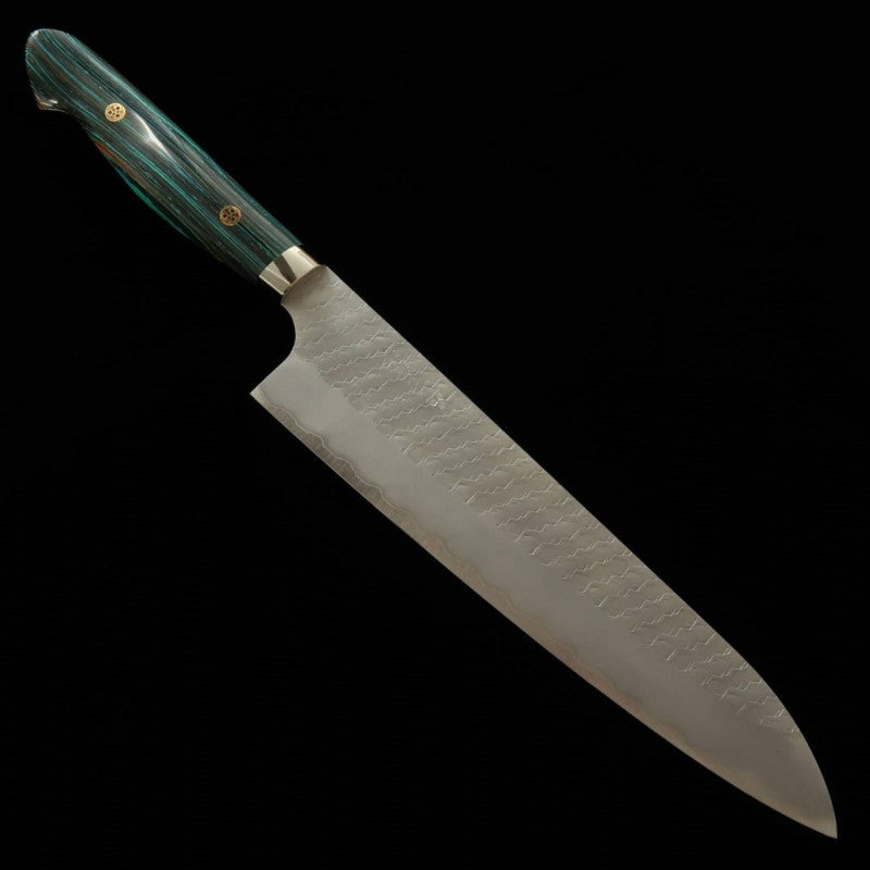 Nigara Hamono NIGARA SG2 Gyuto martelé poli, manche turquoise (240mm)