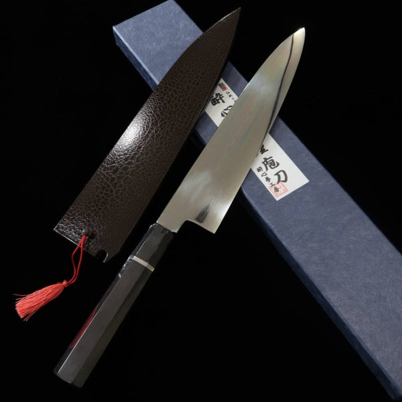 Wagyuto SUISIN obra de Ikeda Yoshikazu, Shirogami no.3, mango de ébano con anillo de plata y funda de magnolia (240 mm)