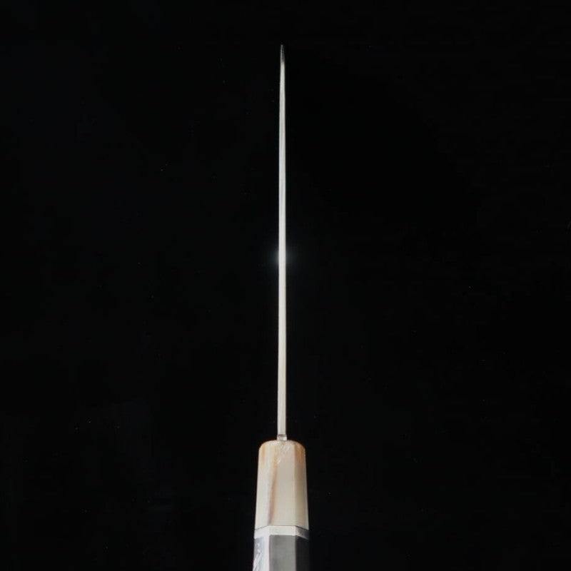 Suisin SUISIN Mizuhonyaki Miwa Ikeda Acier Blanc n°1, manche ébène et argent, double miroir, polissage du talon, fourreau laqué, pochette nishiki, boîte en paulownia, Wagyu-to (240 mm)