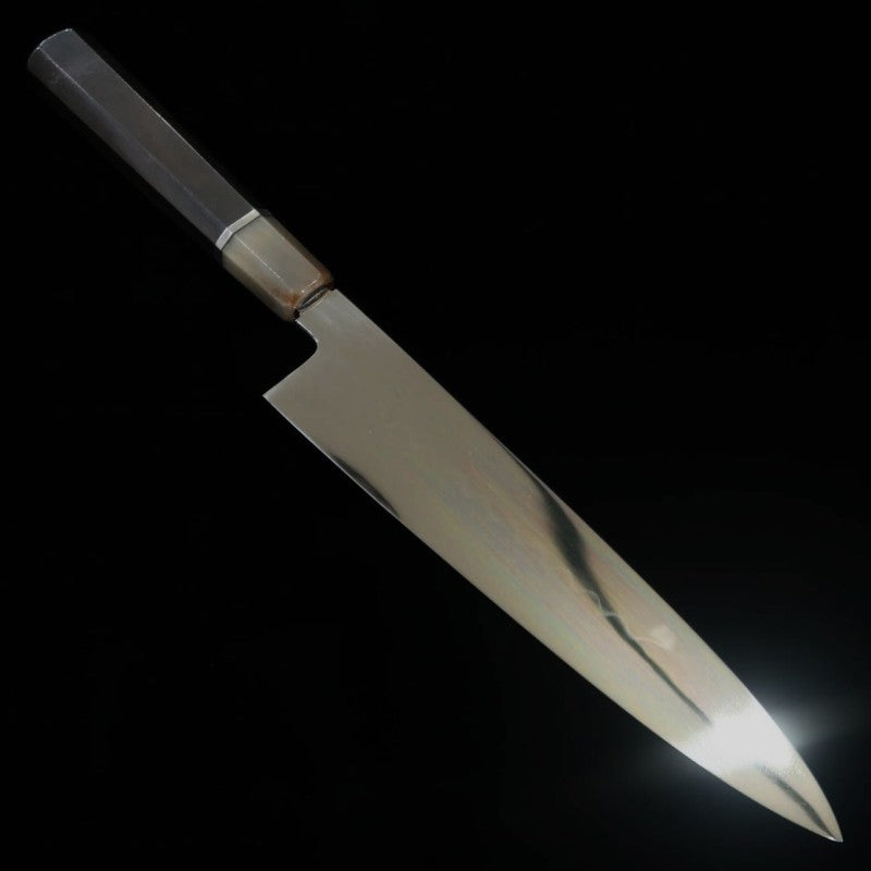 Suisin SUISIN Mizuhonyaki Miwa Ikeda Acier Blanc n°1, manche ébène et argent, double miroir, polissage du talon, fourreau laqué, pochette nishiki, boîte en paulownia, Wagyu-to (240 mm)