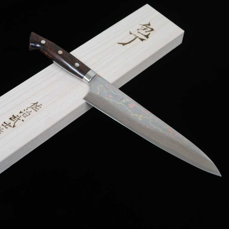 佐治武士SAJI TAKESHI 青紙二号 有色ダマスカス 牛刀 アイアンウッドハンドル （180-240mm）