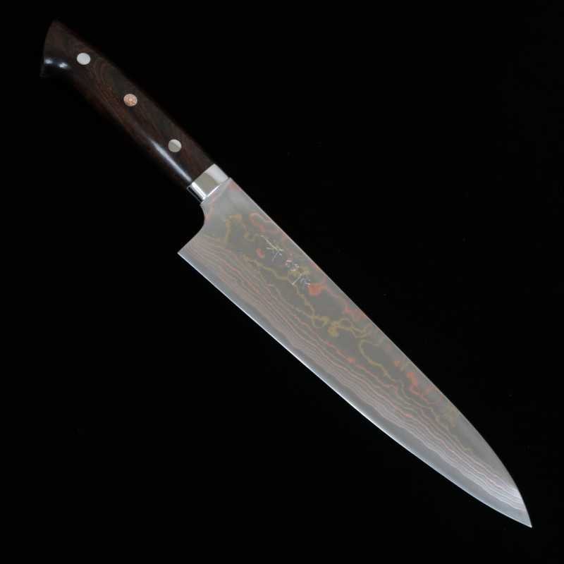 佐治武士SAJI TAKESHI 青紙二号 有色ダマスカス 牛刀 アイアンウッドハンドル （180-240mm）
