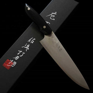 Kazuo Nomura KAZUO NOMURA Shirogami nº2 patrón suminagashi Gyuto mango de micarta negra (180/210 mm)