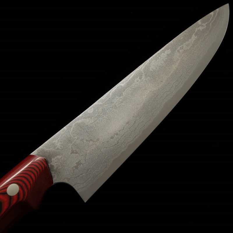野村和生 KAZUO NOMURA 白紙二号 墨流し 牛刀 赤マイカルタハンドル (180/210mm)