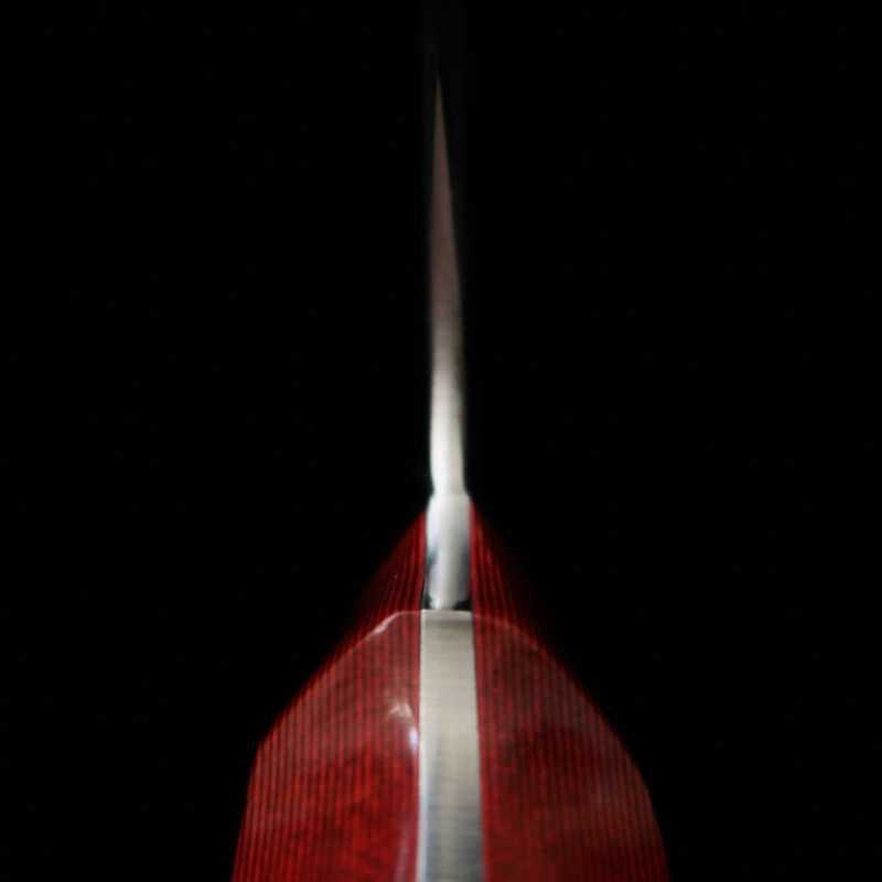 Gyuto Kazuo Nomura Shirogami No. 2 Sumi-Nagashi with Red Micarta Handle (180/210mm)