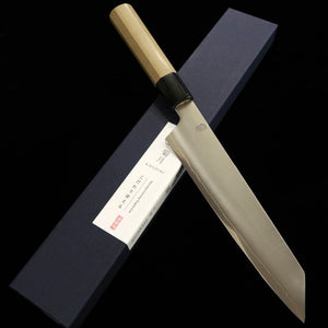 Sakai Kikumori SAKAI KIKUMORI Kikugetsu Gin Kiritsuke Gyuto Acier argenté n°3 Manche octogonal en magnolia (210mm)
