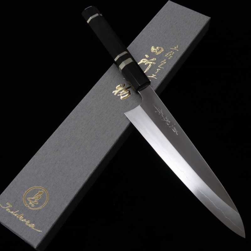 Tadokoro Hamono TADOKORO HAMONO Makotosaku pulido espejo Gin-san nº3 Gyuto, mango octogonal de ébano con anillo de plata (210 mm)