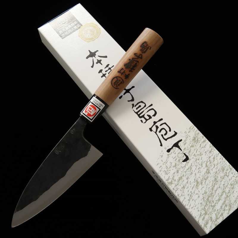 IKENAMI HAMONO, Deba à double tranchant, Shirogami No.1 inox, manche cerisier (130-180 mm)
