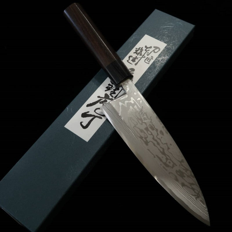 三浦 MIURA 出刃 青紙二号 ダマスカス 紫檀縞柄 (150-180mm)