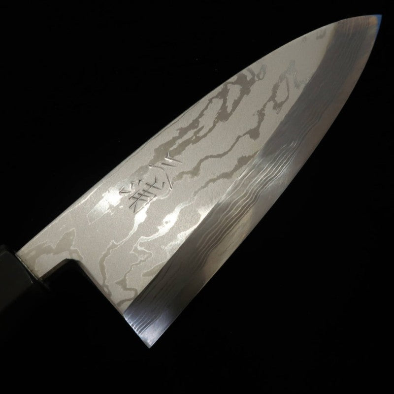[Outlet - Crack on handle] Miura Deba Houhatsuke, Blue steel No. 2 Damascus ebony silver-wrapped handle (150mm)