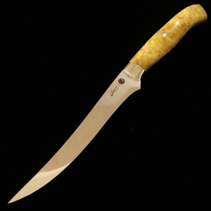 Cuchillo para filetear Asurah Knives × Miura SUS420J2 acabado espejo mango personalizado amarillo (160 mm)