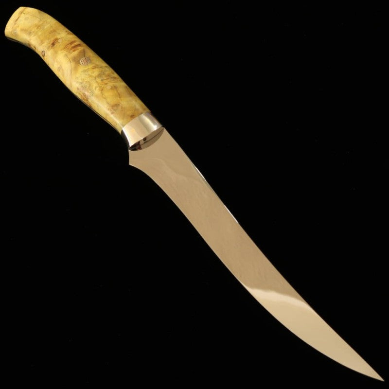 Cuchillo para filetear Asurah Knives × Miura SUS420J2 acabado espejo mango personalizado amarillo (160 mm)