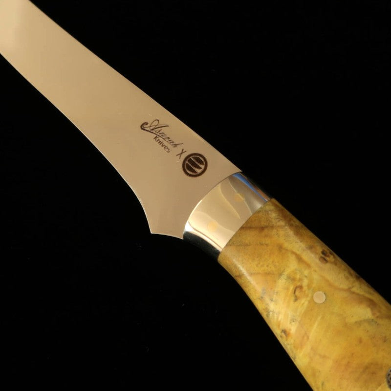 Cuchillo para filetear Asurah Knives × Miura SUS420J2 acabado espejo mango personalizado amarillo (160 mm)