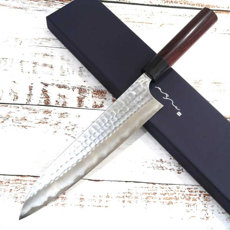 Anryu Gyuto Acier bleu No.2 Inox martelé Manche en bois de rose (210/240 mm)