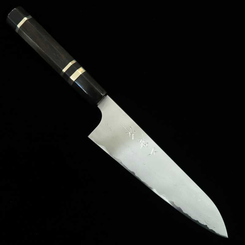 NIGARA Gyuto, acier bleu n°2, Damas, manche en ébène cerclé argent (210 mm)