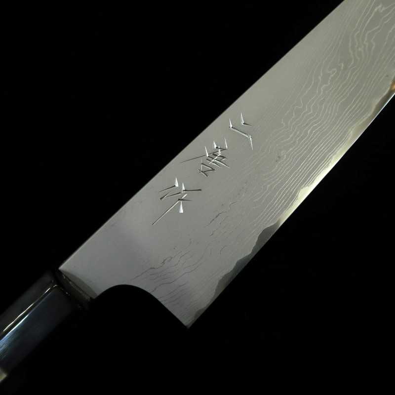 Gyuto NIGARA aogami no.2 y damasco, virola de plata y mango de ébano (210mm)