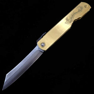 Nakao Kanekoma KANEKOMA Higonokami Acier bleu, manche en laiton, série du zodiaque - Dragon - (73 mm)