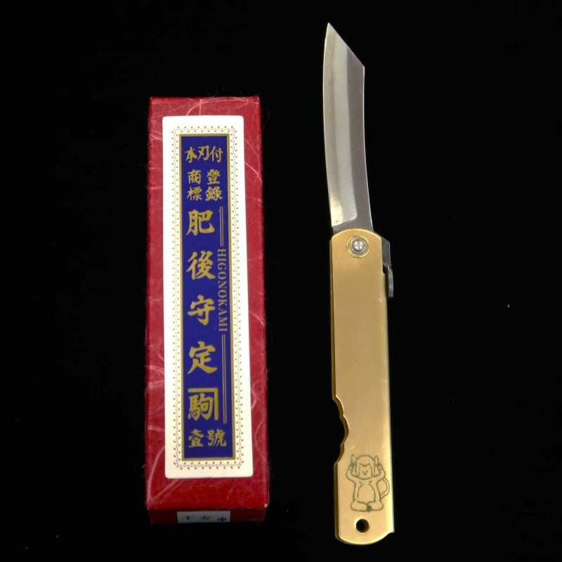 Japanese Folding knife HIGONOKAMI Blue Steel Brass Handle Zodiac Series - Rooster - (73mm)