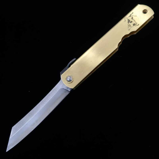 永尾かね駒製作所 HIGONOKAMI 肥後守 青鋼割込 真鍮柄 干支シリーズ - 丑 - (73mm)