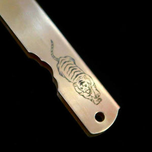 Japanese folding knife HIGONOKAMI Blue steel Split Brass Handle Zodiac Series - Tiger - (72mm)