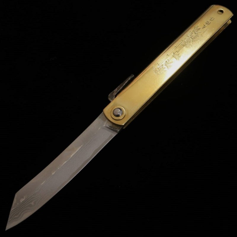 Higonokami Nagao Kanekoma Acier Bleu sandwich damas gravé (120 mm)