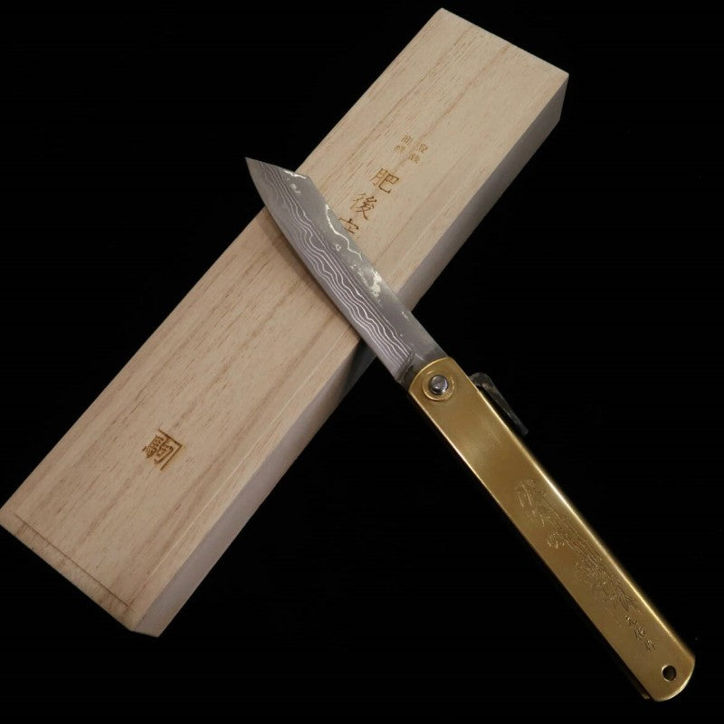 Higonokami Nagao Kanekoma Acier Bleu sandwich damas gravé (120 mm)