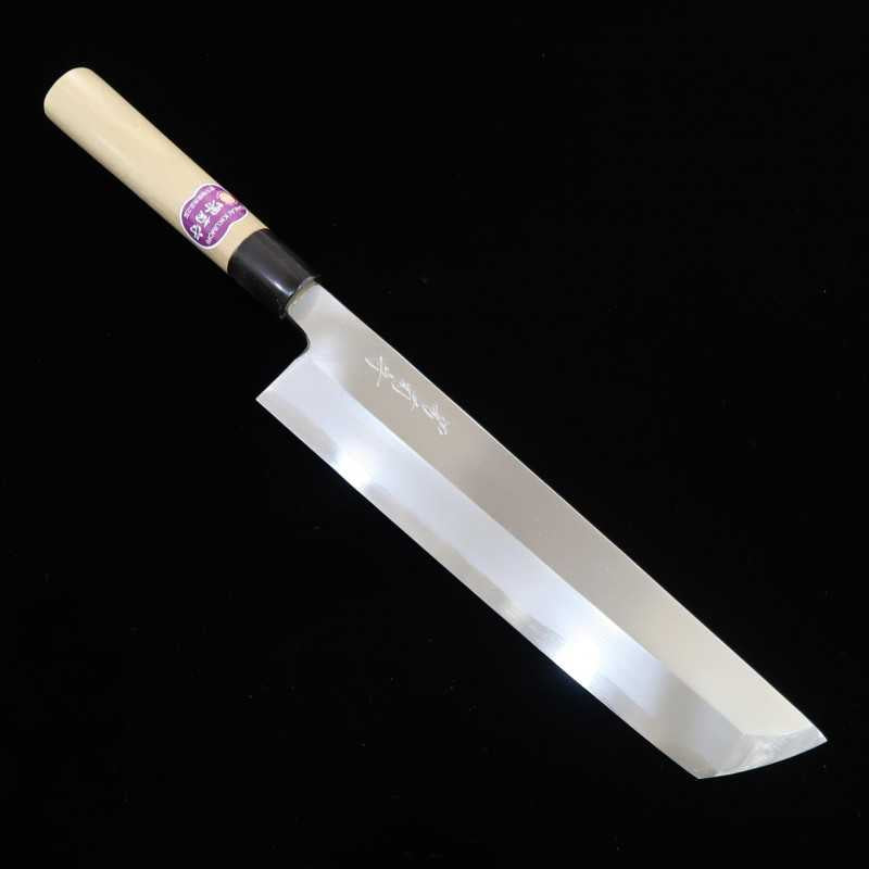 SAKAI KIKUMORI Shirogami n.º 2 Gokujō Cuchillo para congrio/huesos Mango redondo de cuerno de búfalo (270 mm)