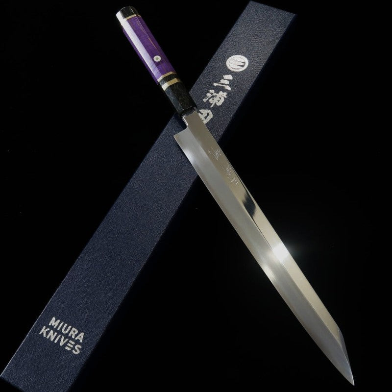 Kansho Yanagiba MIURA OBIDAMA Nakagawa Satoshi, VG10 acabado espejo, mango personalizado (300 mm)