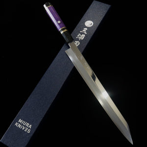 Kansho Yanagiba MIURA OBIDAMA Nakagawa Satoshi, VG10 acabado espejo, mango personalizado (300 mm)