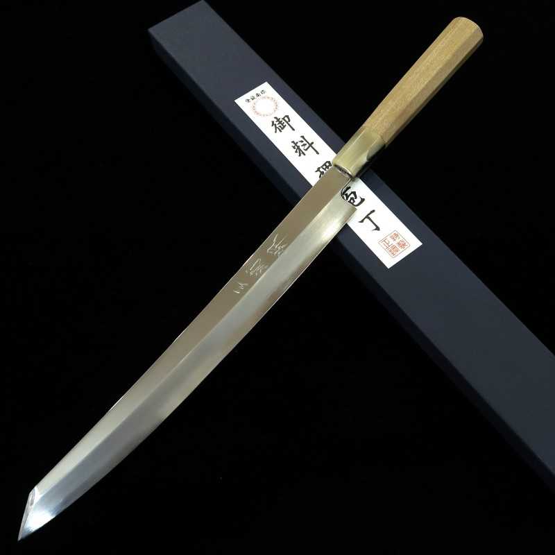 MIURA Obidama, acier Gin-san n°3, finition miroir, lame Kiritsuke Yanagiba, manche octogonal en corne de buffle blanc, pour gauchers (270/300/330 mm)