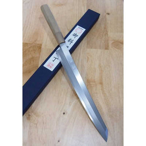 Miura Obidama Aço Branco Nº 2 Yanagiba Kirituke com cabo octogonal de búfalo branco (270/300mm)