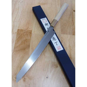 Miura Obidama Aço Branco Nº 2 Yanagiba Kirituke com cabo octogonal de búfalo branco (270/300mm)