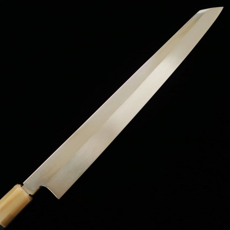 SUISIN Obra de Kenji Togashi Mizuhonyaki Yanagiba tipo espada Acero Shirogami No.2 Mango de snakewood (300 mm)