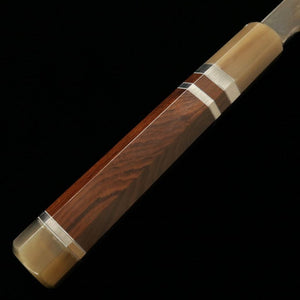 SUISIN Obra de Kenji Togashi Mizuhonyaki Yanagiba tipo espada Acero Shirogami No.2 Mango de snakewood (300 mm)