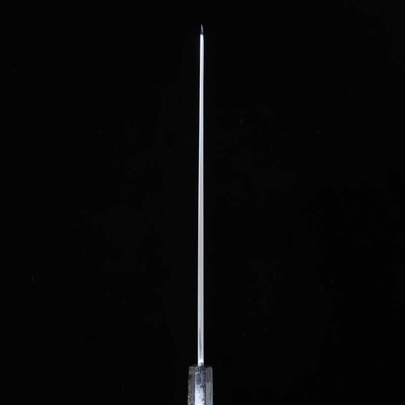 zzz 酔心 SUISIN, fabrication Kenji Togashi, acier blanc n°2, trempe intégrale, lame yanagiba type sabre, finition miroir plate, manche octogonal en ébène avec fil d’argent (300 mm)
