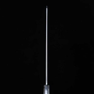 zzz 酔心 SUISIN, fabrication Kenji Togashi, acier blanc n°2, trempe intégrale, lame yanagiba type sabre, finition miroir plate, manche octogonal en ébène avec fil d’argent (300 mm)