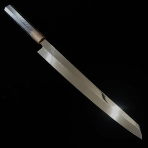 Suisin SUISIN Mizumoto Yaki, fabriqué par Miwa Ikeda, acier Shirogami n°2, manche en ébène, fourreau en magnolia, lame Yanagiba type Ken (300 mm)