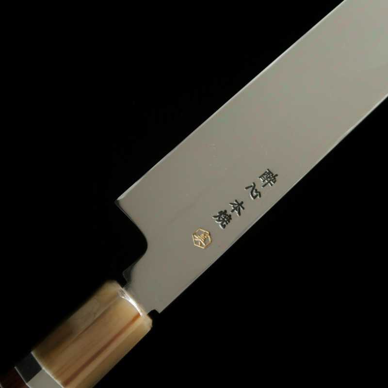 zzz 酔心 SUISIN acero blanco Fuji Hon-yaki yanagiba tipo ken, acabado totalmente espejo, mango de snakewood con triple anillo de plata (300 mm)