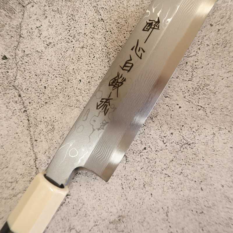 SUISIN Yanagiba tipo espada Forjado por Kenji Togashi Shirotanryu Shirogami #1 Yanagiba tipo espada con funda lacada Mango de ébano con doble virola blanca (270/300 mm)