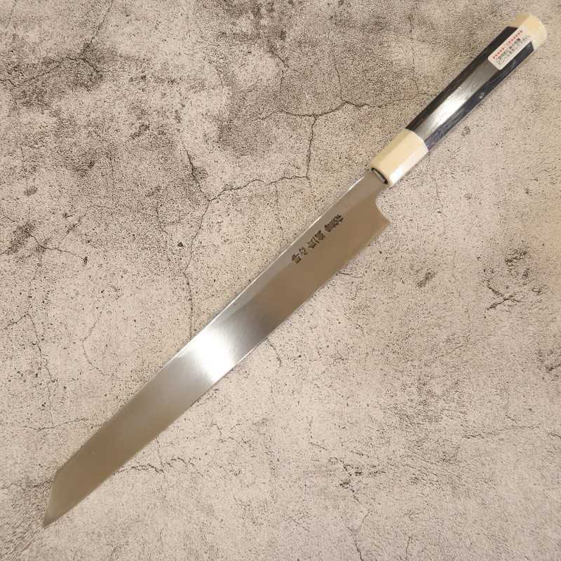 SUISIN Yanagiba tipo espada Forjado por Kenji Togashi Shirotanryu Shirogami #1 Yanagiba tipo espada con funda lacada Mango de ébano con doble virola blanca (270/300 mm)
