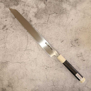 SUISIN Yanagiba tipo espada Forjado por Kenji Togashi Shirotanryu Shirogami #1 Yanagiba tipo espada con funda lacada Mango de ébano con doble virola blanca (270/300 mm)