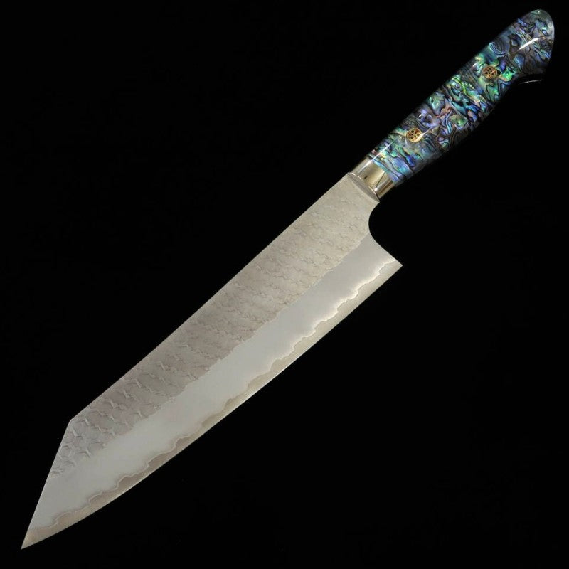 Gyuto NIGARA SG2 Kiritsuke, Polished Hammered Marking, Mother of Pearl Handle (210mm) 