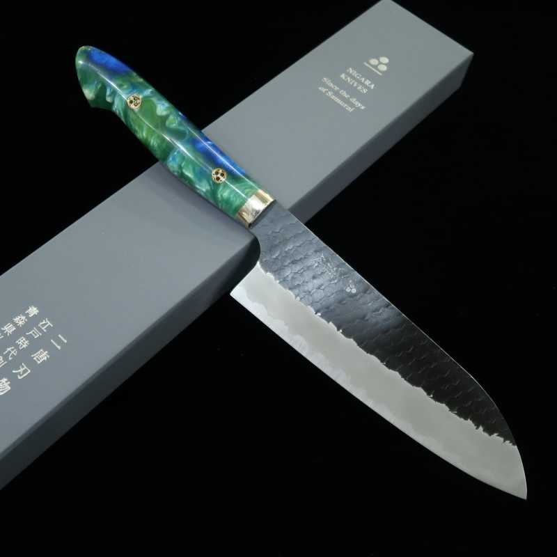 Nigara Hamono Forging NIGARA SG2 acabado negro martillado Santoku mango personalizado (180 mm)