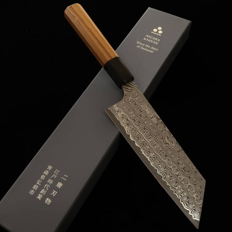 NIGARA Kiritsuke Nakiri SG2 motif sombre Damas, manche en teck (180 mm)