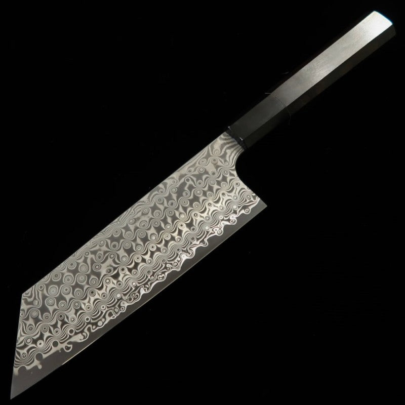 二唐刃物鍛造所 NIGARA 切付菜切 SG2 暗紋 ダマスカス 水牛黒檀八角柄 (180mm)